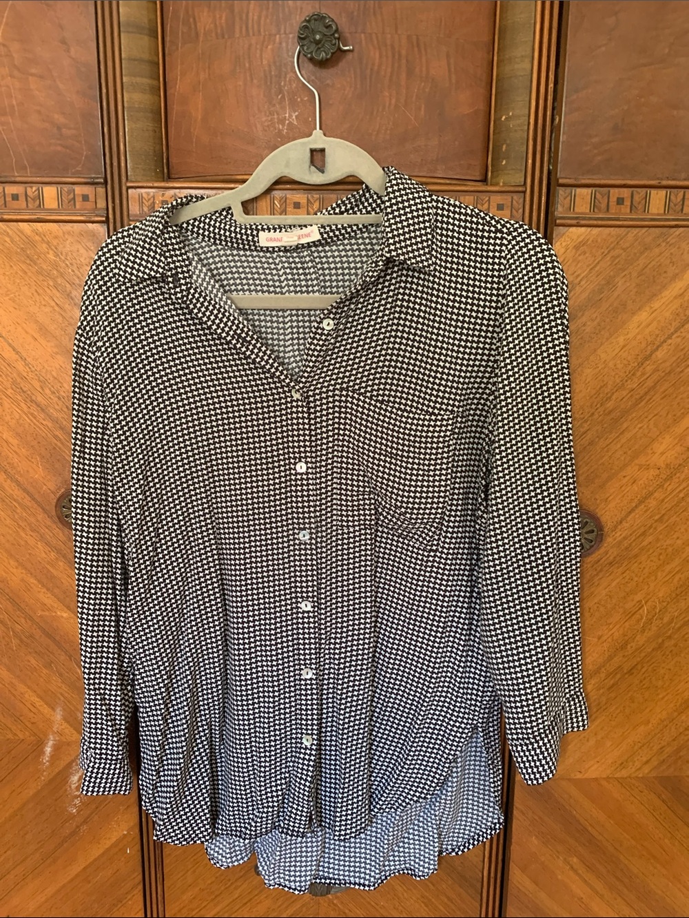 grand & greene Black and White Houndstooth Blouse